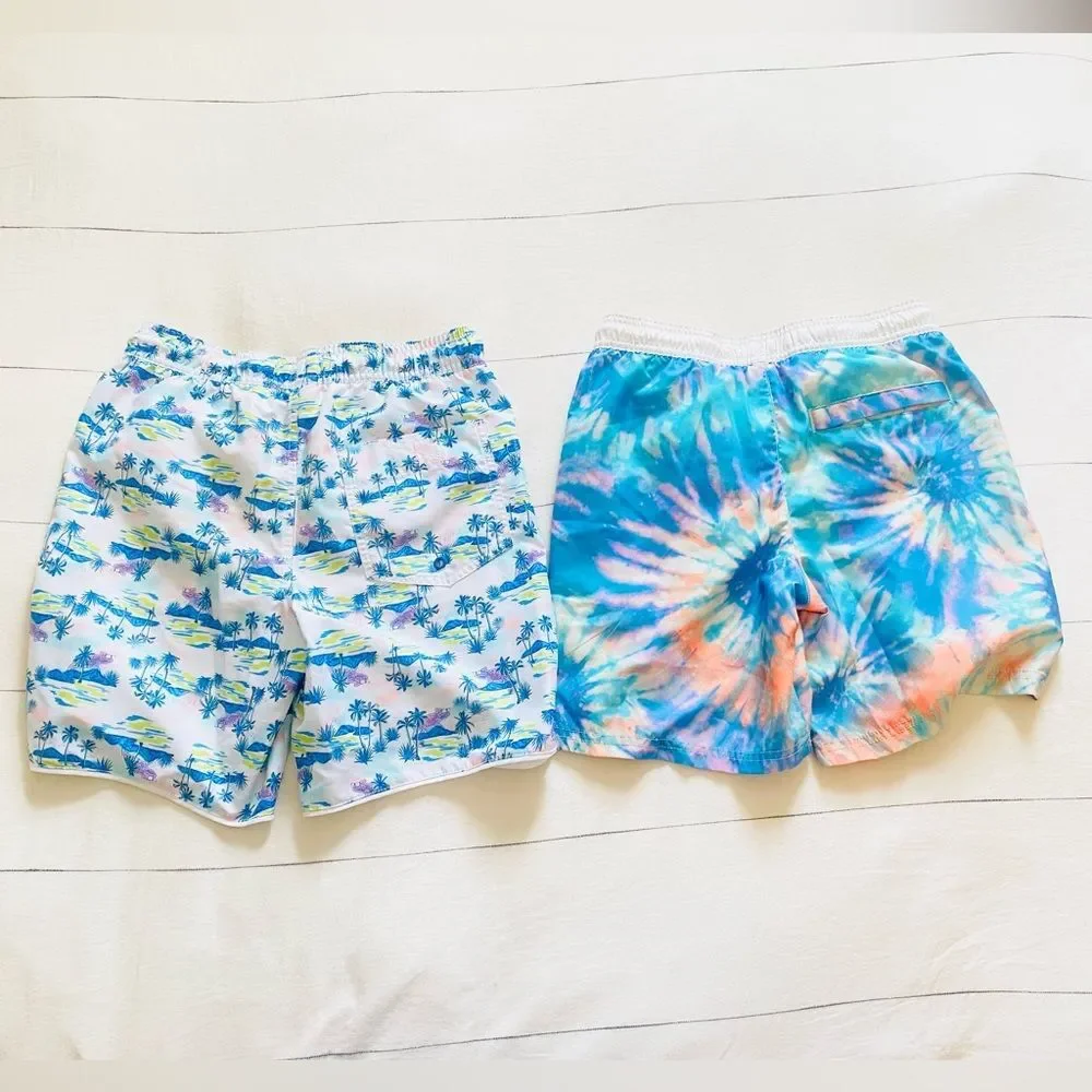 Cat & Jack Boys XL 14 Swim Trunks Lot 2 Tropical Palm Tie Dye Board Shorts